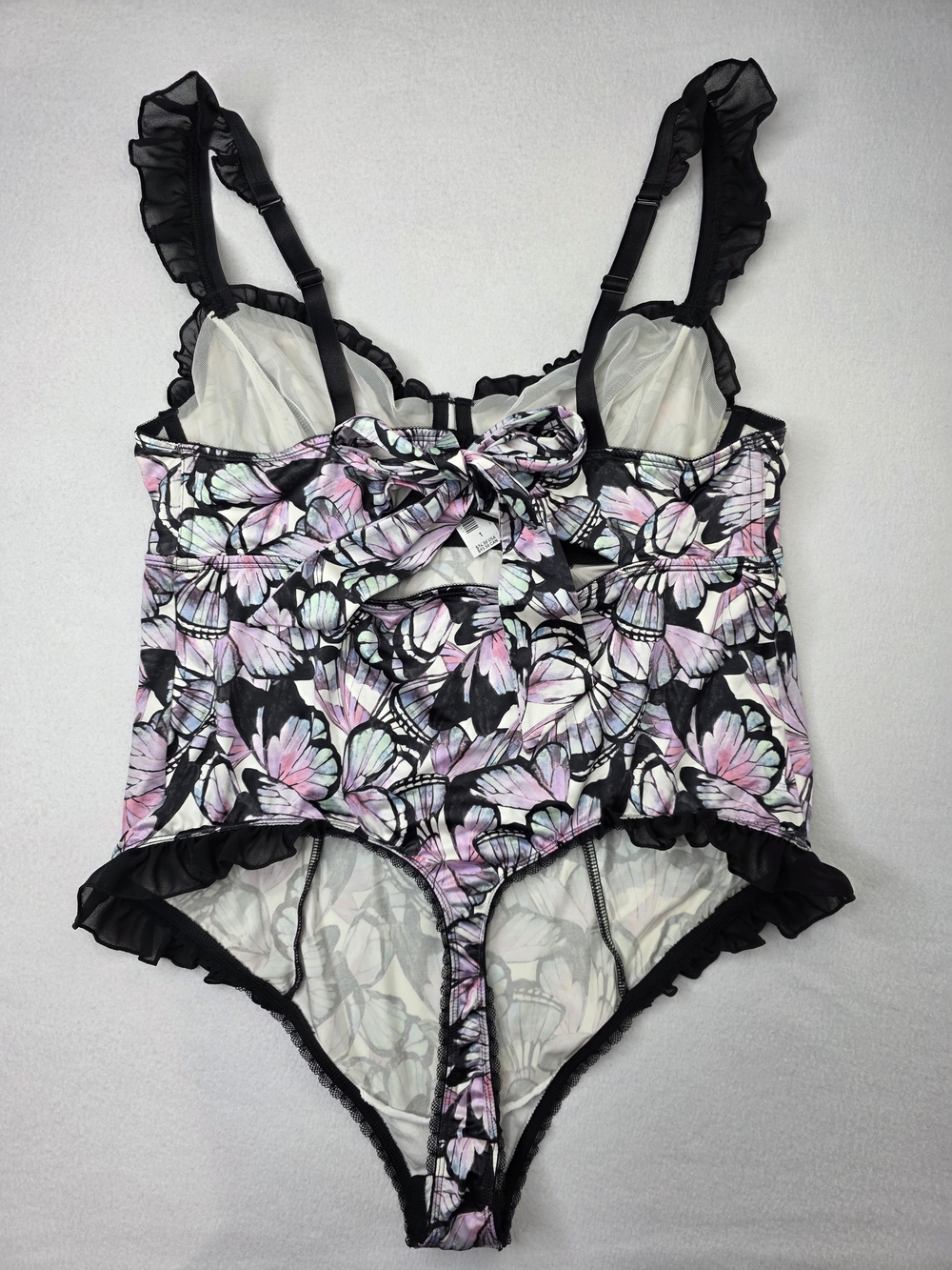 NWT Torrid 1 Satin Ruffle Bodysuit Butterfly Print Pink Black Underwire 3387-c - Picture 8 of 15